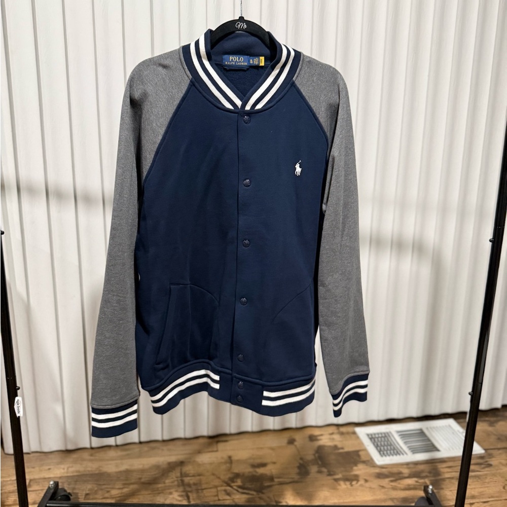 Ralph Lauren Men's Navy and Gray Bomber Jacket